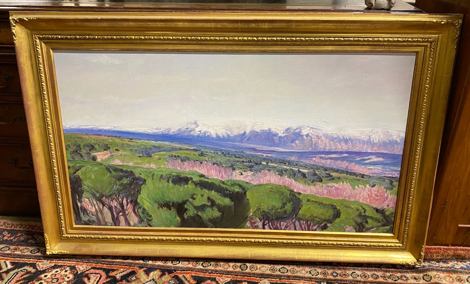 Russian School (?) - oil on canvas, Extensive mountain landscape, 101 x 55cm